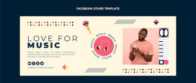 Flat Design of Mosaic Music Facebook Cover – Free Download