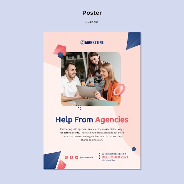 Poster Template for Marketing Business with Geometric Shapes – Free Download