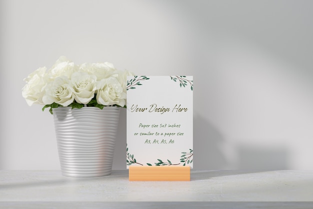 Mockup White Greeting Card on Table – Free Download