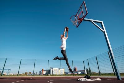 Full Shot of a Man Playing Basketball – Free Download