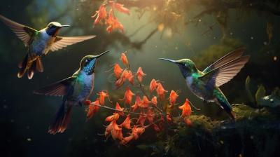 Hummingbirds Feeding on Exotic Flowers in a Jungle Oasis – Free Stock Photo, Download for Free