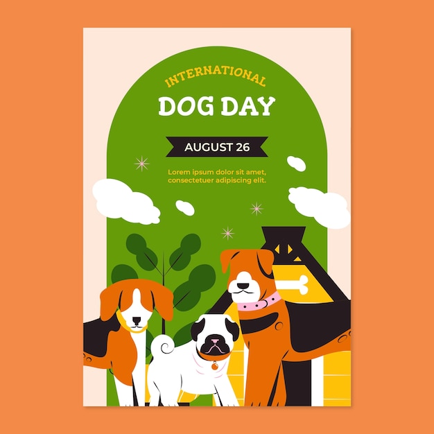 Flat Vertical Poster Template for International Dog Day Celebration – Free to Download