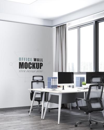 Office Mockup Featuring Desk and Chair by Window – Free Download