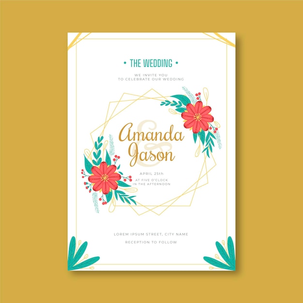 Organic Flat Floral Wedding Invitation Template – Free Download