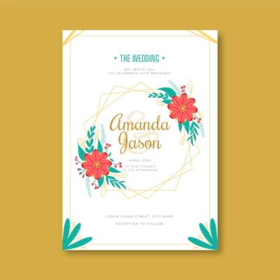 Organic Flat Floral Wedding Invitation Template – Free Download