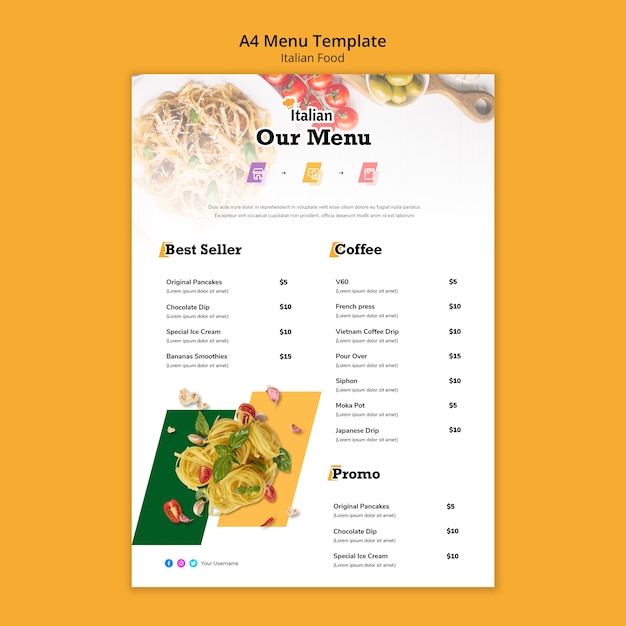 Italian Food Menu Template for Free Download