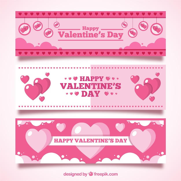 Beautiful Pink Heart Banners for Valentine’s Day – Free Download