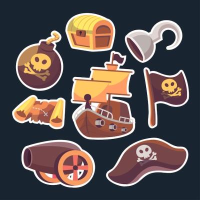 Pirate Vector Game Icon Set – Cartoon Corsair Treasure Objects and Vintage Caribbean Icons | Free Stock Photos for Download