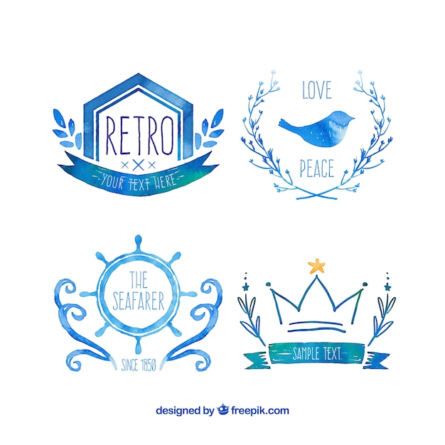 Retro Style Watercolor Blue Logos – Free Download