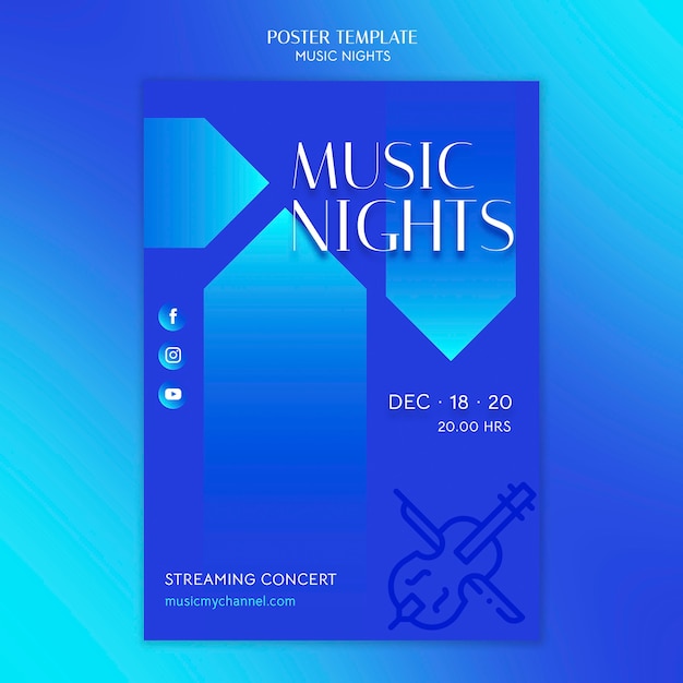 Vertical Gradient Poster Template for Music Nights Festival – Free Download