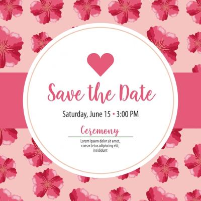 Save the Date Card Label Featuring Pink Flowers – Free Download