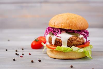 Sandwich Hamburger with Juicy Burgers, Tomato, and Red Cabbage – Free Stock Photo, Download Free Stock Photo