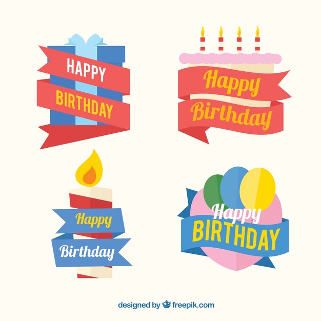 Birthday Labels with Decorative Ribbons – Free Download