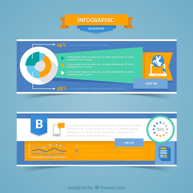 Flat Infographic Banners with Orange Details – Free Download