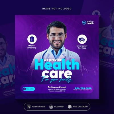 Doctor-Themed Healthcare Prevention Banner and Square Flyer Template – Free Download