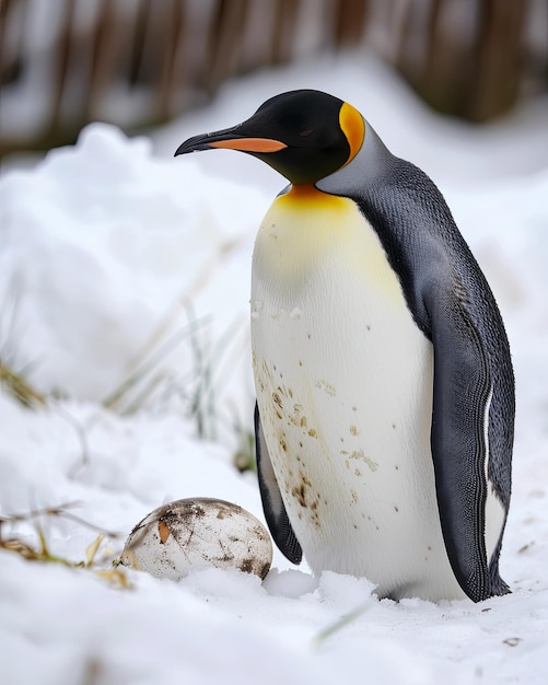 Penguin Nesting Next to an Egg in the Snow – Free Download