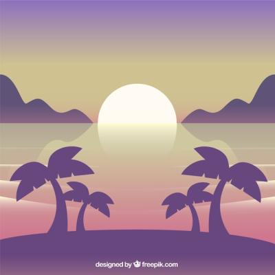 Stunning Beach Background with Palm Trees at Sunset – Free Download