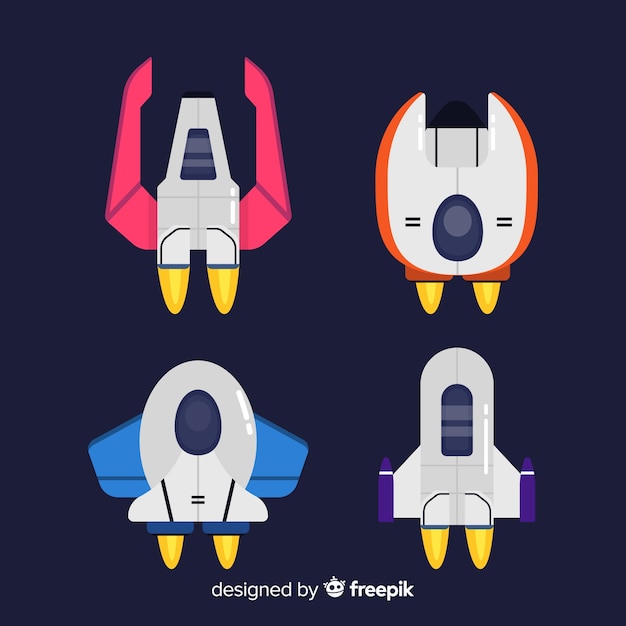 Futuristic Spaceship Collection – Flat Design for Free Download