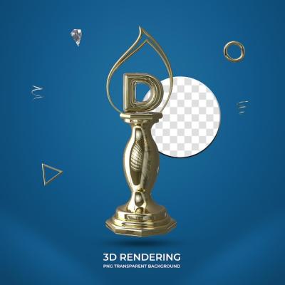 Letter D Gold Trophy 3D Number on Transparent Background – Free Download