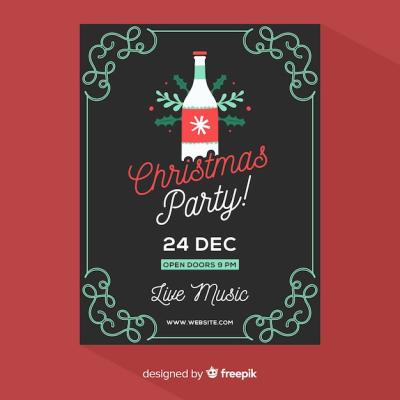 Christmas Party Poster Template in Flat Style – Download Free Stock Photo