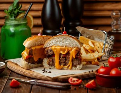 Meat Burger with French Fries – Free Stock Photo for Download