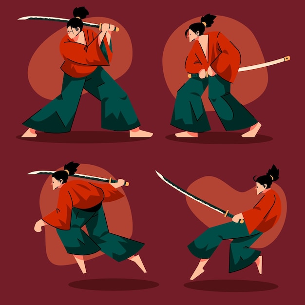 Flat Samurai Illustrations for Creative Projects – Free Download