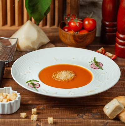 Tomato Soup with Cheese: A Delicious Table Setting – Free Download