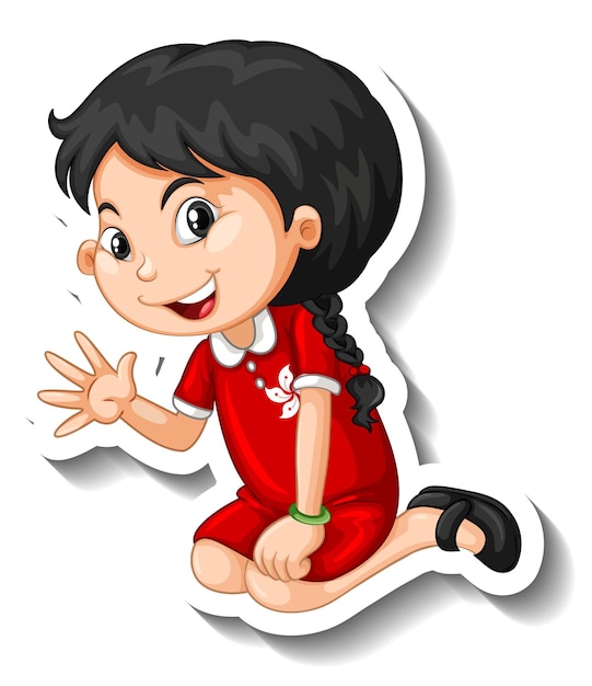 Chinese Girl Waving Hand Cartoon Character – Free Download