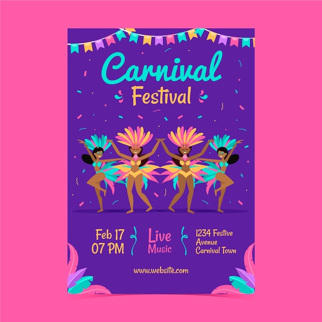 Flat Vertical Poster Template for Carnival Celebration – Free Download