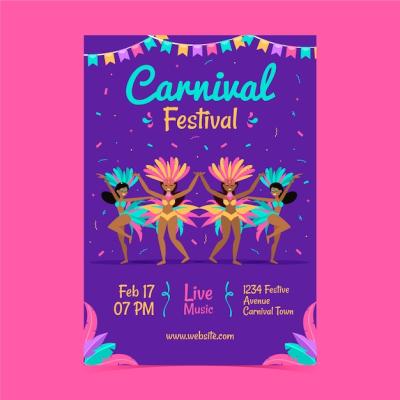 Flat Vertical Poster Template for Carnival Celebration – Free Download