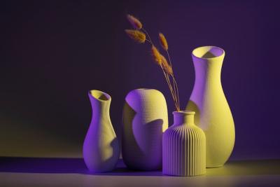 Different Vases with Yellow and Purple Light Arrangement – Free Stock Photo for Download