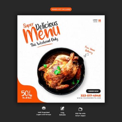 Food Menu and Restaurant Social Media Banner Template for Free Download