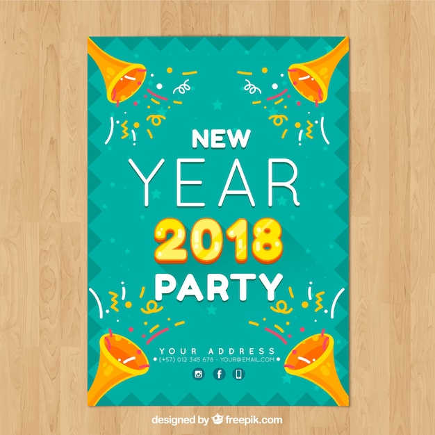 Turquoise Party Poster for New Year 2018 – Free Download