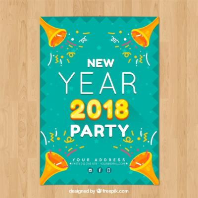 Turquoise Party Poster for New Year 2018 – Free Download