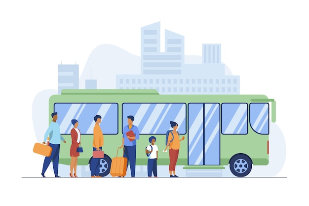 Passengers Waiting for Bus in City – Urban Lifestyle Flat Vector Illustration | Free Download