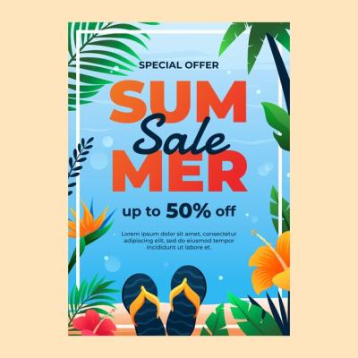 Summer Season Gradient Sale Poster Template – Free Download