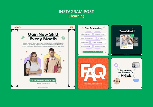 E-learning Concept Instagram Post Set – Download Free Stock Photo