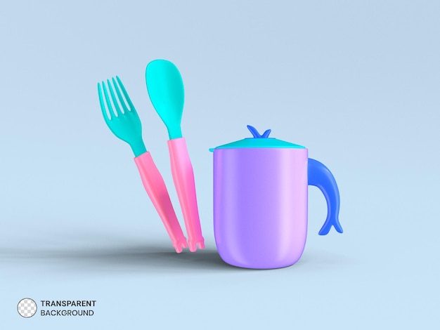 3D Render Illustration of Kitchen Cutlery Fork and Spoon Icon – Free Download