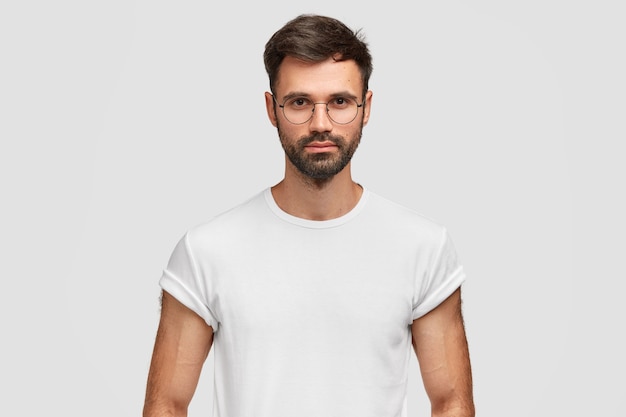 Brunet Man in Round Eyeglasses and White T-Shirt – Free Download