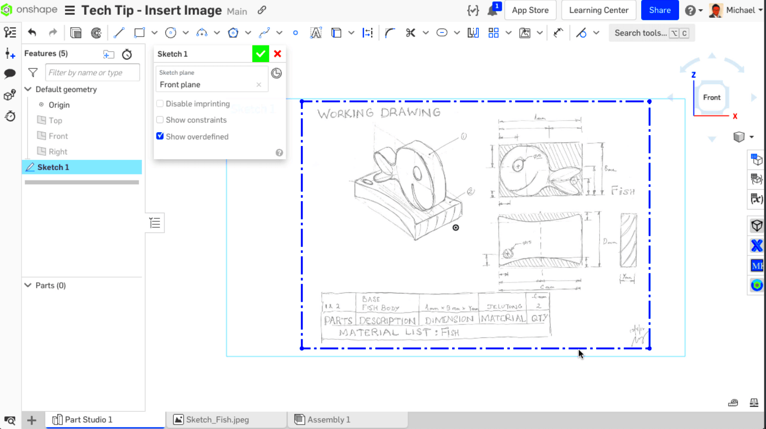 Tech Tip How to Start a Sketch with an Imported Image  Onshape