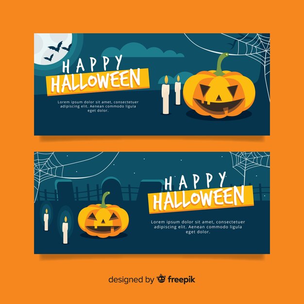 Classic Halloween Banners in Flat Design – Free Download