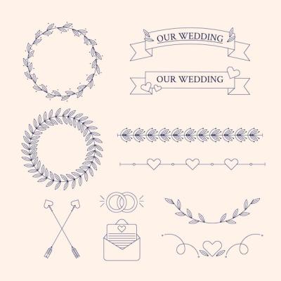 Linear Flat Wedding Ornaments Collection – Free Download