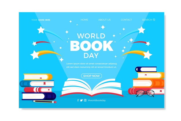 Flat World Book Day Landing Page Template – Free Download