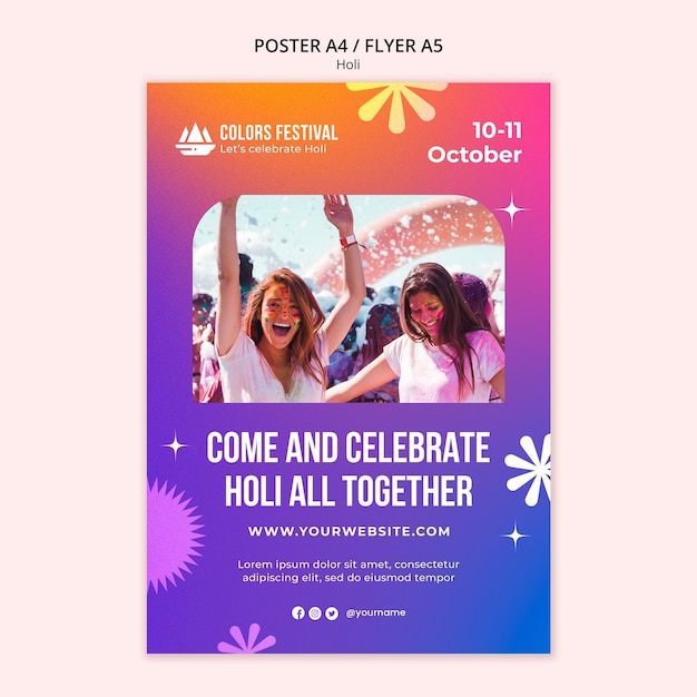 Holi Festival Celebration Poster Template – Free Download