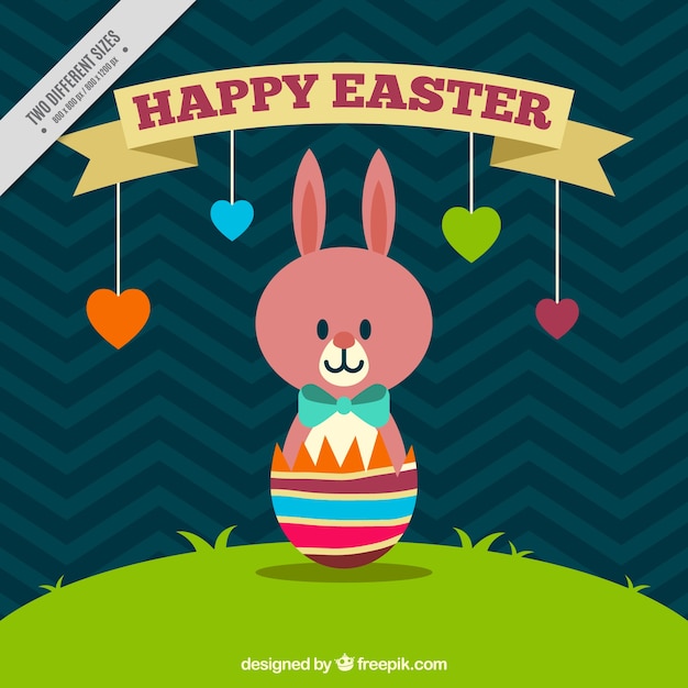 Cute Easter Day Background Featuring Rabbit and Hearts – Free Download