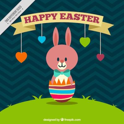 Cute Easter Day Background Featuring Rabbit and Hearts – Free Download