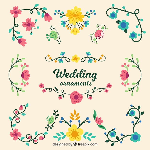 Colourful Collection of Wedding Ornaments in Flat Design – Free Download