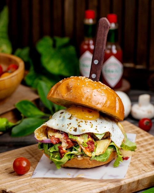 Beef Burger with Ham, Egg, Onion, Lettuce, and Tomato – Free Download