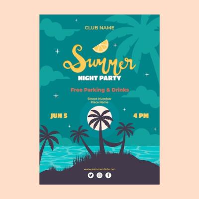 Hand Drawn Summer Night Party Poster – Free Download