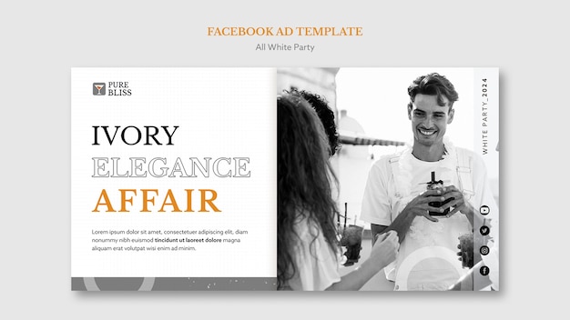 All White Party Facebook Template in Flat Design – Free Download